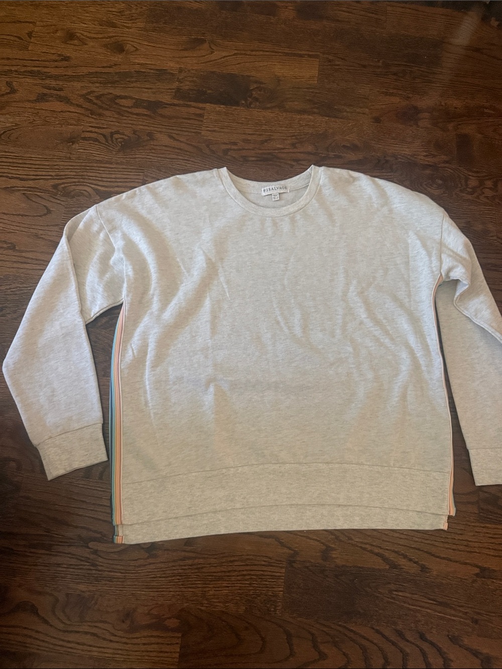 PJ Salvage Light Gray Crewneck Sweatshirt with Side Stripes